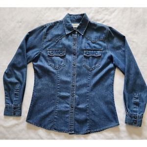 Bit & Bridle Western Denim Fitted Snap Shirt Womens Size Small